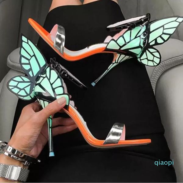 Designer-2022 Evangeline Angel-Wing High Heel Sandalo New Butterfly Strass Sandali in pelle con borchie con sandali tacco fine EUR Size 34-42