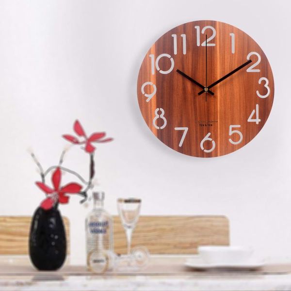 

wood wall clocks home decor mute bathroom living study office room numbers needle for kids