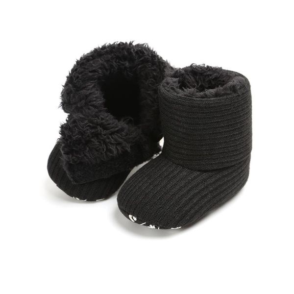 

boots winter knitted snow baby boy girl soft sole solid first walker plush lined fleece shoes 0-18m, Black;grey