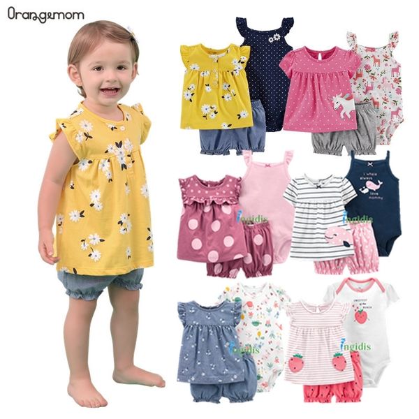 

summer dresses 2021 set cotton home for baby girl clothes , 15 colours short unicorn infant clothing suit 210315, Blue