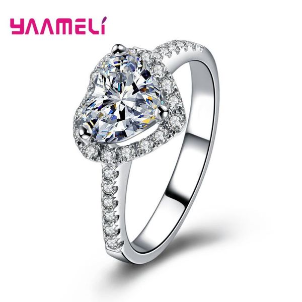 

cluster rings est 925 sterling silver charming love heart sparkling zircon rhinestone ring for women girls bijoux lover wedding accessory, Golden;silver