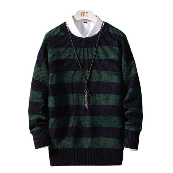 

men's sweaters striped streetwear winter warm slim sweater men casual o-neck pullovers 2021 fashion hip hop knitted mens, White;black