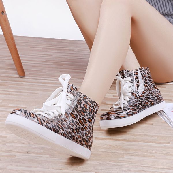 

shoes ankle raioots woman galoshes water shoes rubber boot school girls rainshoes summer leopard antiskid blue lace-up dbhn, Black