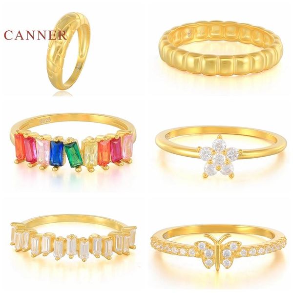 

cluster rings canner colored zircon for women girls 925 silver ring 2021 trend anillos mujer fine jewelry paired bulk minimalist, Golden;silver