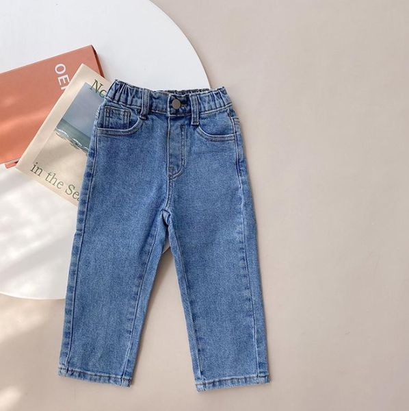 

jeans autumn boys and girls casual straight denim pants 2021 kids all-match simple, Blue