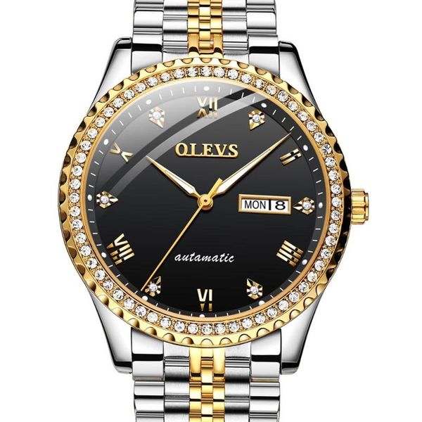 

mechanical watch diamond automatic luminous business waterproof steel belt fashion men's wristwatches, Slivery;brown