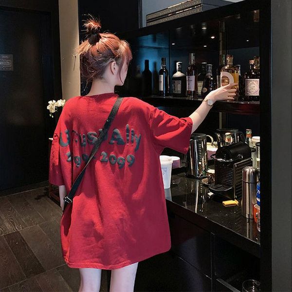 

women's t-shirt [cotton ]medium length short sleeve bottom coat design sense korean loose 2021 fashion, White