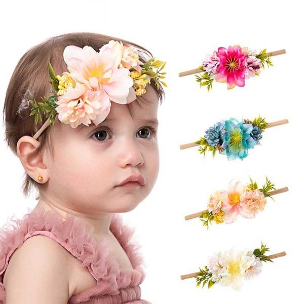 

hair accessories pastoral pearl artificial flower headbands child hairband infant baby nylon headband princess po props, Slivery;white