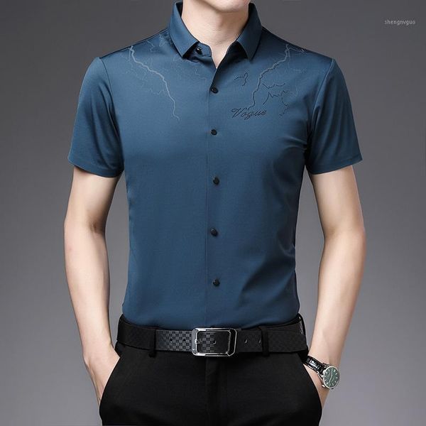 

men's dress shirts 2021 summer seamless shirt young and middle aged lapel short sleeve business personality trend cardigan, White;black