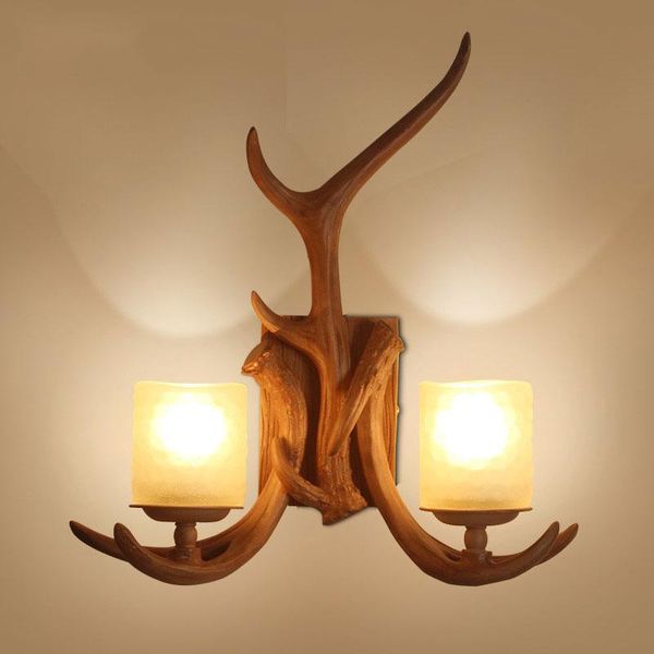 

rural staghorn wall lamp retro resin glass vintage light living room bedside bedroom decoration art sconce