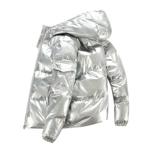 

men's down & parkas winter jacket men parka shiny hooded warm coats zipper up jackets overcoat thick plus size, Black