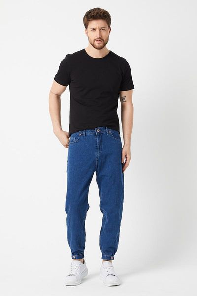 

detailed dark blue jogger jeans men's