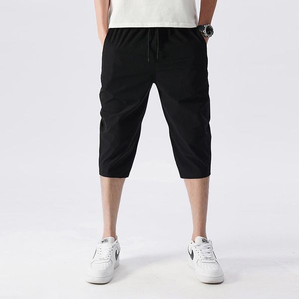 

men's shorts summer nylon solid men pants fashion casual leisure sports cropped trousers quick-drying loose calf-length man, White;black