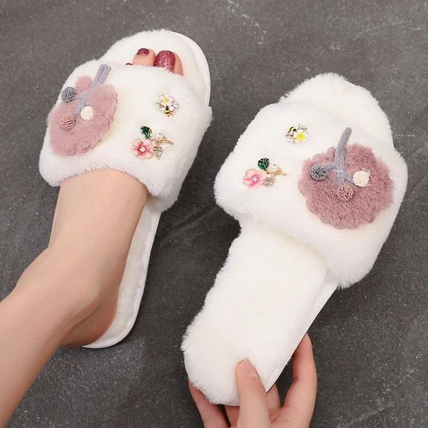 

cotton slippers women's winter semi-thick bottom home non-slip waterproof indoor warm fur slipper, Black