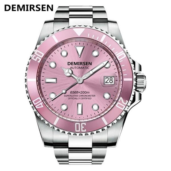 

wristwatches demirsen automatic watch pink business stainless steel waterproof sapphire glass luminous casual woman wristwatch, Slivery;brown