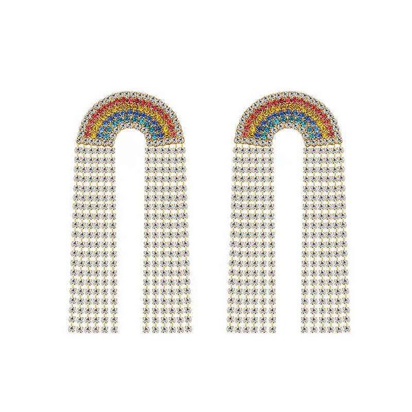 

rainbow tassels of diamond earrings exaggerated temperament trend earrings generous luxury personalized, Golden