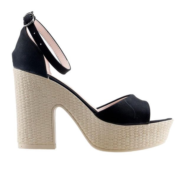 

ayakland 15136-1188 daily  cm heel women denim sandals shoes, Black