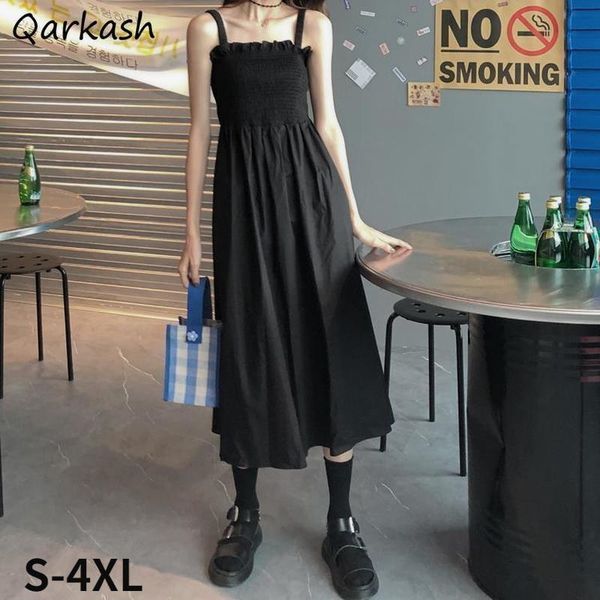 

casual dresses sleeveless dress women mid-calf pure color summer harajuku large size s-4xl leisure fashion vestidos simple femme ins, Black;gray