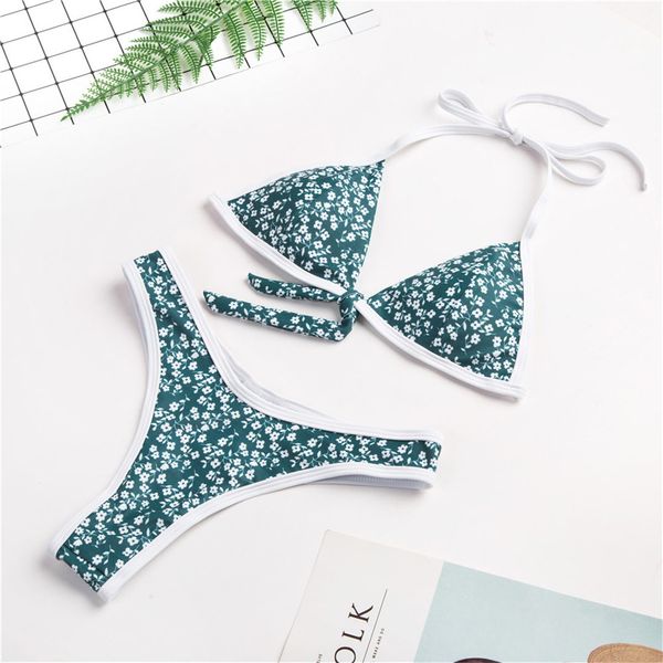

new knotted 2021 high leg cut bikini women swimwear female swimsuit two-pieces bikini set floral bather bathing suit k2353