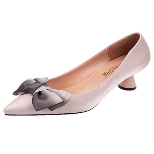 

dress shoes spring 2021 ladies high-heeled wild and comfortable shallow mouth bow pointed mid-heel women's korean version, Black