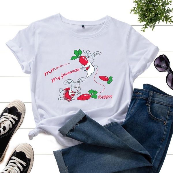 

women's t-shirt women summer tshirt 100% cotton plus size short sleeve love carrot print female fashion kawaii casual shirt loose tee, White