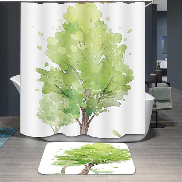 

shower curtains bathroom waterproof curtain green tree flower pattern polyester mould proof bath with hooks