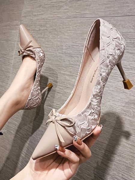 

brief pumps shallow mouth gold heels 2021 slip on african woman shoe sandals pointed wedge all-match sweet lace-up latest dress shoes, Black