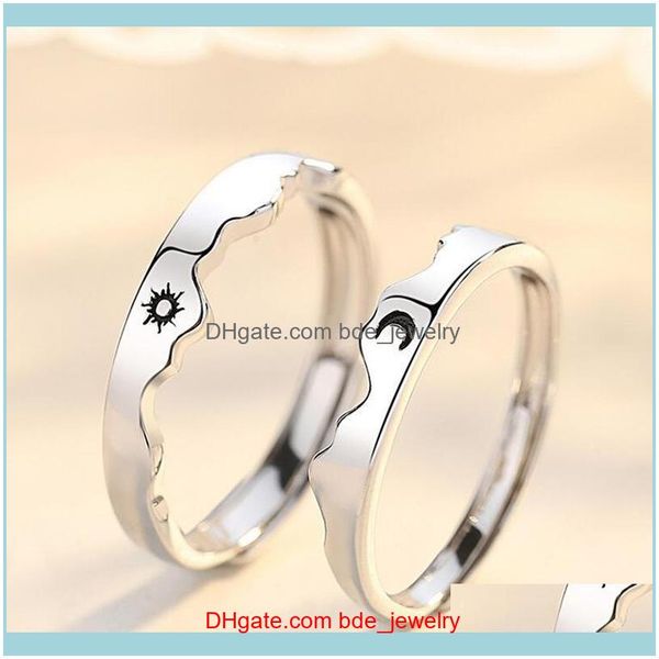

wedding jewelrywedding rings fashion sier-color couple for lovers band jewelry aessories sun and moon pattern open hand ornaments drop deliv, Slivery;golden