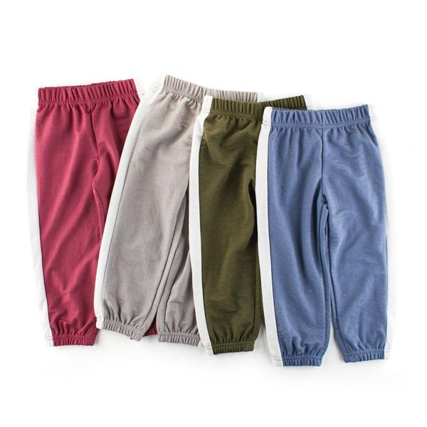 

trousers children summer long pants boys & girls slight thin kids baby mosquito proof soft sweatpants white stripe sports slacks, Blue