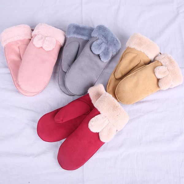 

sports gloves faux suede female winter waterproof windproof lovely han edition students with velvet thick warm wool, Black
