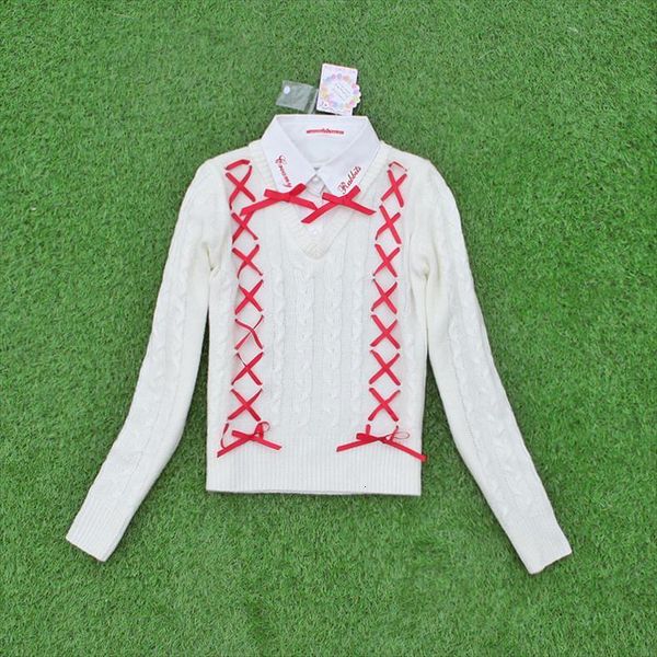 

japanese l z lisa women sweaters style sweet fake two short knitted shirts, letter embroidered neckle twisted, White;black