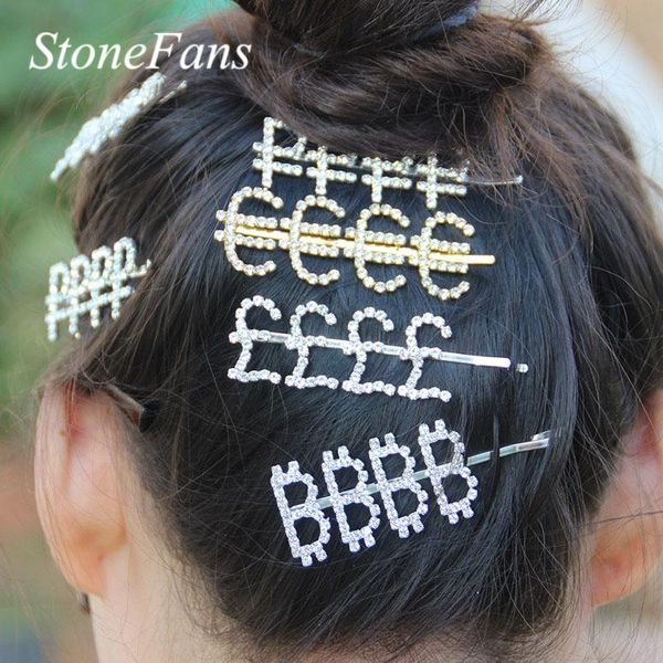

hair clips & barrettes stonefans fashion dollar money rhinestone barrette for women statement pin crystal jewlery party accessories, Golden;silver
