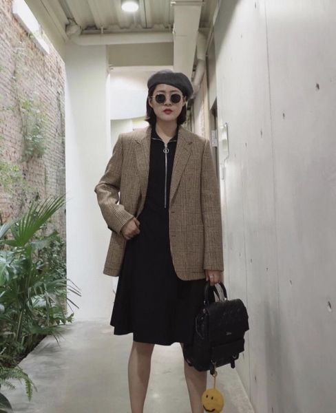 

women's suits & blazers 2021fw autumn women vintage plaid blazer female luxury casual 100% wool jacket coat gdnz 7.11, White;black