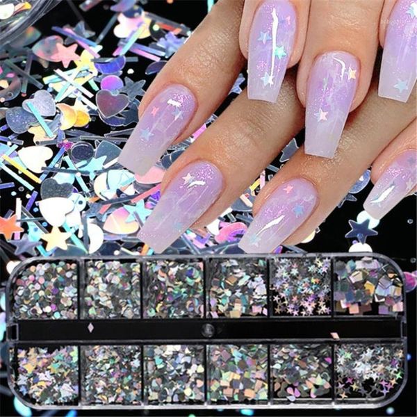 

mixed holographic fashion bling round-shape acrylic nail designs mini dot glitter paillette slice 3d art decor1, Silver;gold