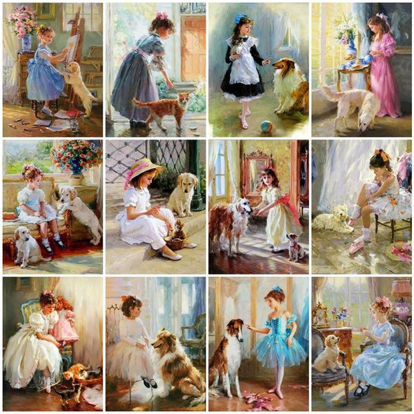 

diamond painting 5d diy embroidery girl full square round portrait cross stitch dog craft kit rhinestone home decor