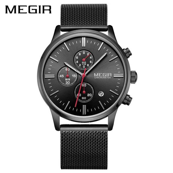 

wristwatches megir original mens watches stylish watch men stainless steel mesh strap chronograph military quartz, Slivery;brown
