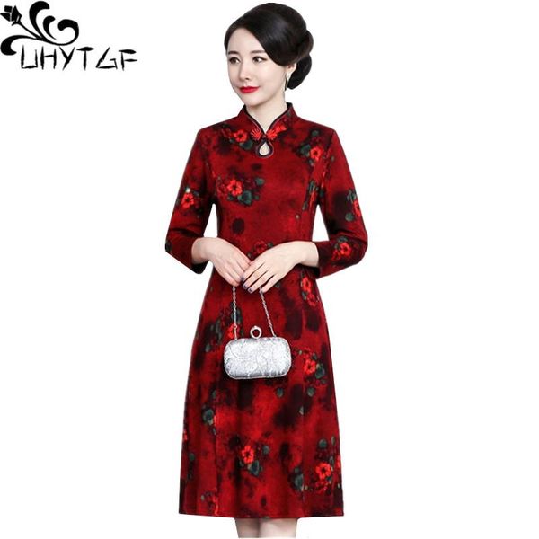 

casual dresses uhytgf vintage dress women's national style cheongsam elegant autumn winter long sleeves 5xl plus size 768, Black;gray