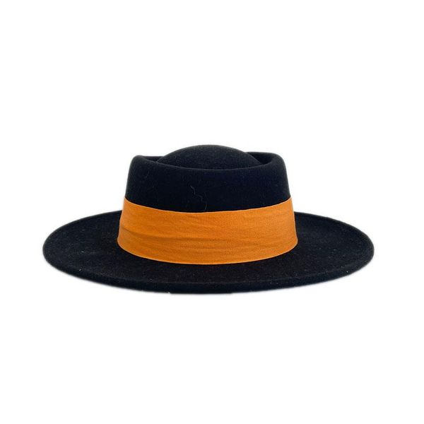 

wide brim hats fashion ring woolen hat ribbon women man leisure travel concave shape wool felt ladies luxury fedora female men's caps, Blue;gray