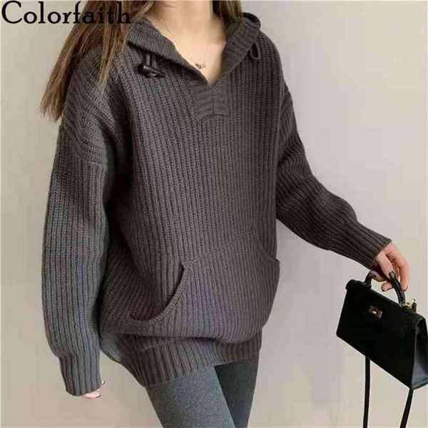 

autumn winter women's sweaters pullover hooded warm pocket oversize harajuku vintage lady jumpers sw1218jx 210427, White;black