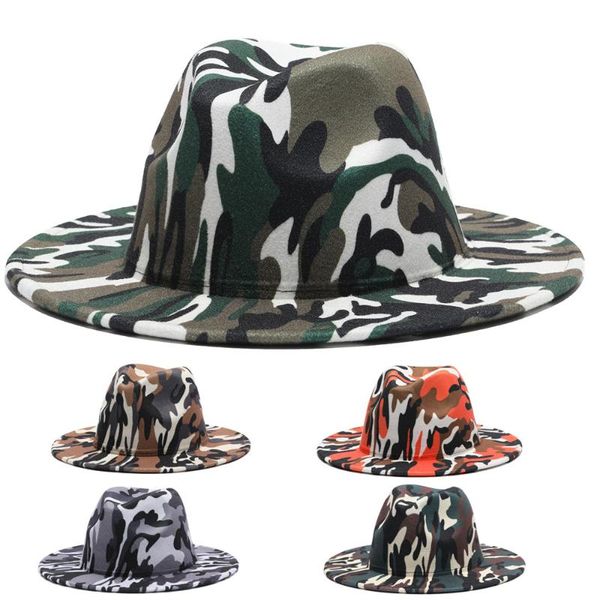 

wide brim hats 2021 felted women graffiti fedora western cowboy fascinator camouflage men formal wedding hat, Blue;gray