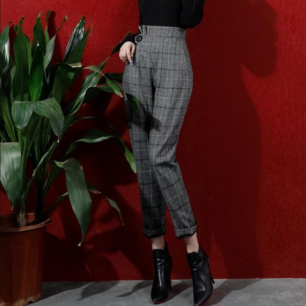 

women's pants & capris fashion plaid harem trousers summer style drop feeling harlan high waist one buttons design sense suit f1336, Black;white