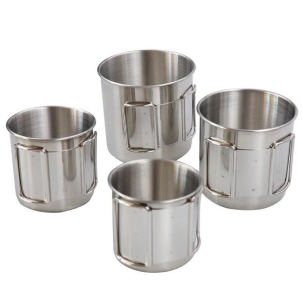 

set of 4 stainless steel cups with foldable handles for picnics, barbecues, camping, coffee bottles water bottle