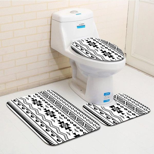 

bath mats colorful geometric striped pattern toilet three-piece set anti slip bathroom decor sets rug mat