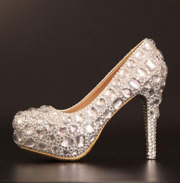 

koovan women 2021 wedding shoes bride rhinestone wedge bridal high heels handmade bridesmaid ladies pumps woman's dress, Black