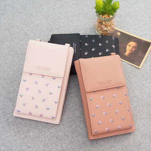 

wallets women's bag 2021 student mini one shoulder printed mobile phone fashionable multifunctional wallet, Red;black