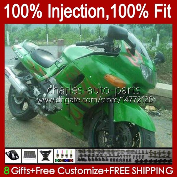 Injecção OEM Green Flames Fearding for Kawasaki Ninja Nova ZZR-400 ZZR-600 2001 2002 2003 2004 2005 2006 2007 84HC.91 ZZR600 ZZR400 ZZR 400 600 93 94 95 96 97 98 99 00 Kit de corpo