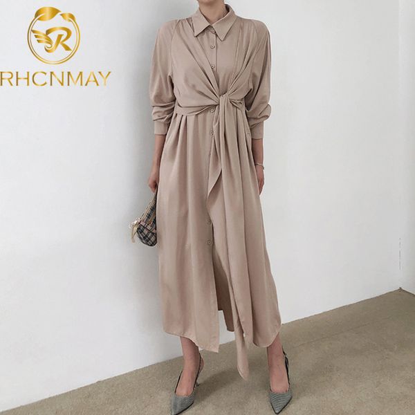 

2021 new spring autumn elegant chic lapel shirt dress women ol office dress solid long sleeve maxi dresses femme vestidosswimwear bathing su, Black;gray