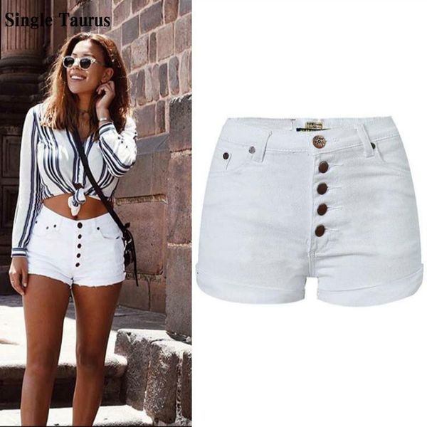 

high waist white board shorts women single row button fashion jeans short femme push up skinny slim denim summer women's, White;black