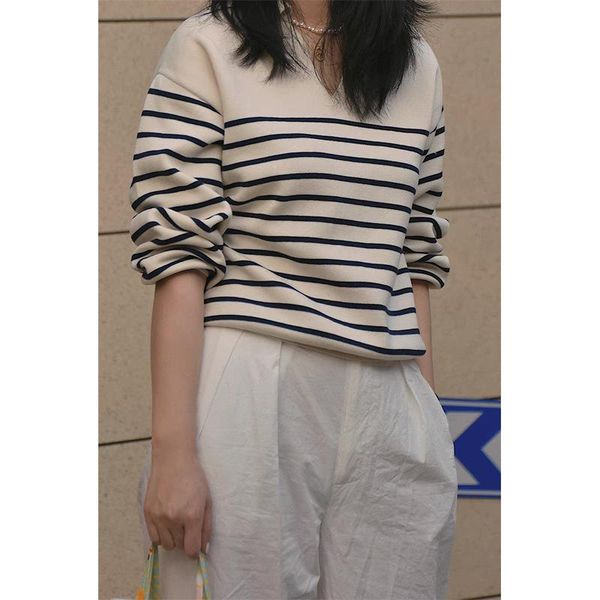 

women's sweaters women sweater 2021 spring loose long-sleeved shirt lapel striped, White;black