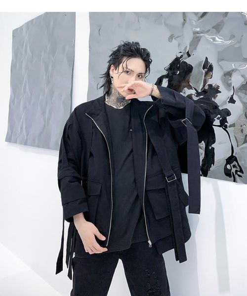 

men's jackets jacket spring and autumn dark department guochao ins korean version loose ribbon youth street hip hop overalls, Black;brown
